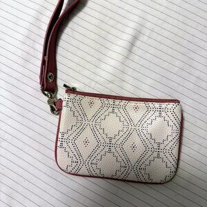 Thirty One White Pink Dot Geo Pebble Rubie Mini Wristlet with Pouch
